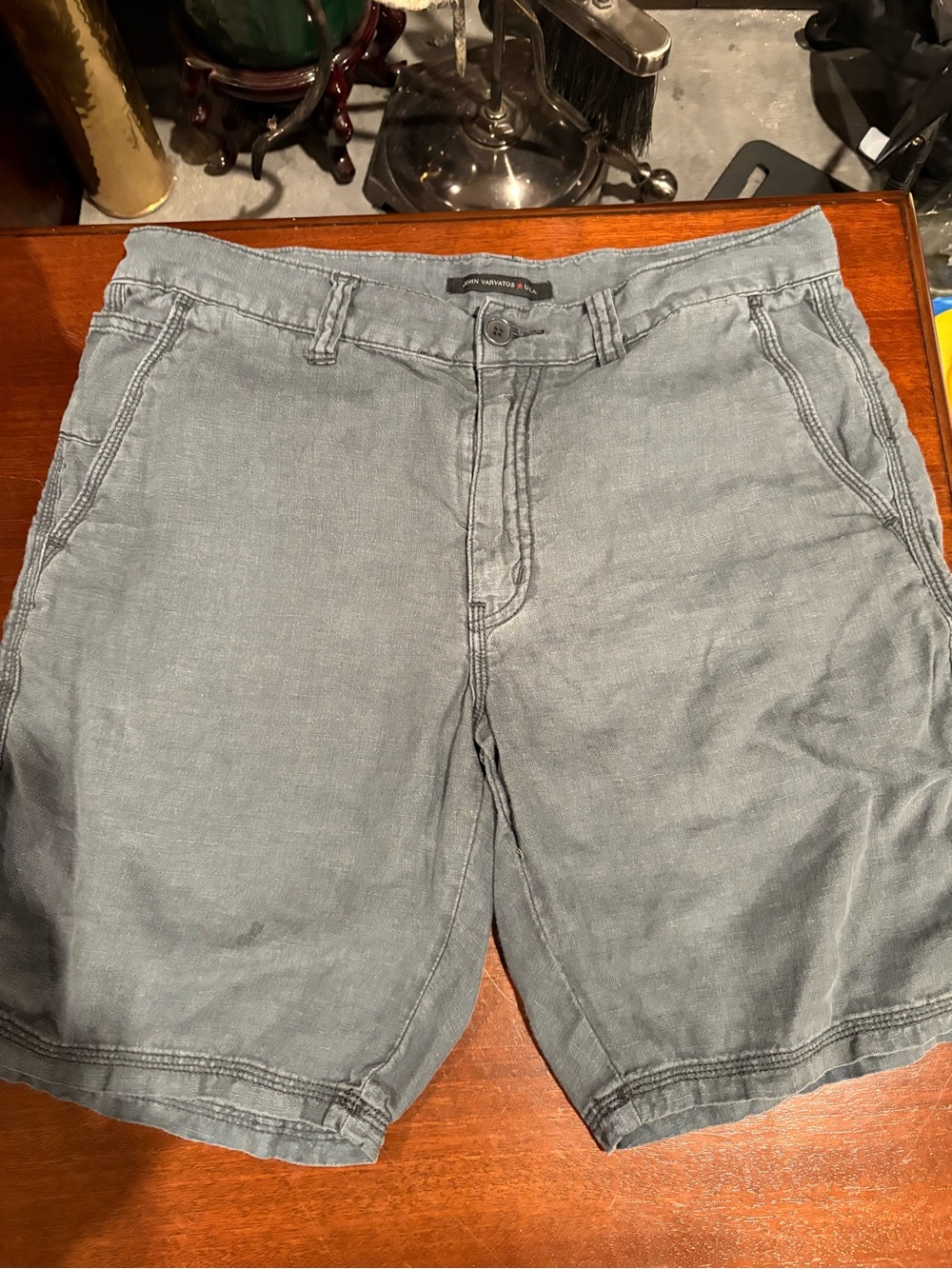 John Varvatos Gray Linen-Blend Flat Front Men's Shorts